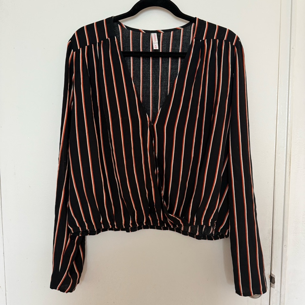 Xhilaration Black and orange Striped Blouse